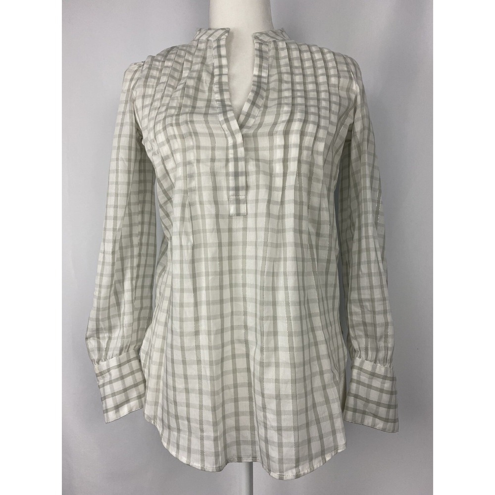 Loft Blouse Women Plaid Size XS Made In Indonesia Cotton A005663
